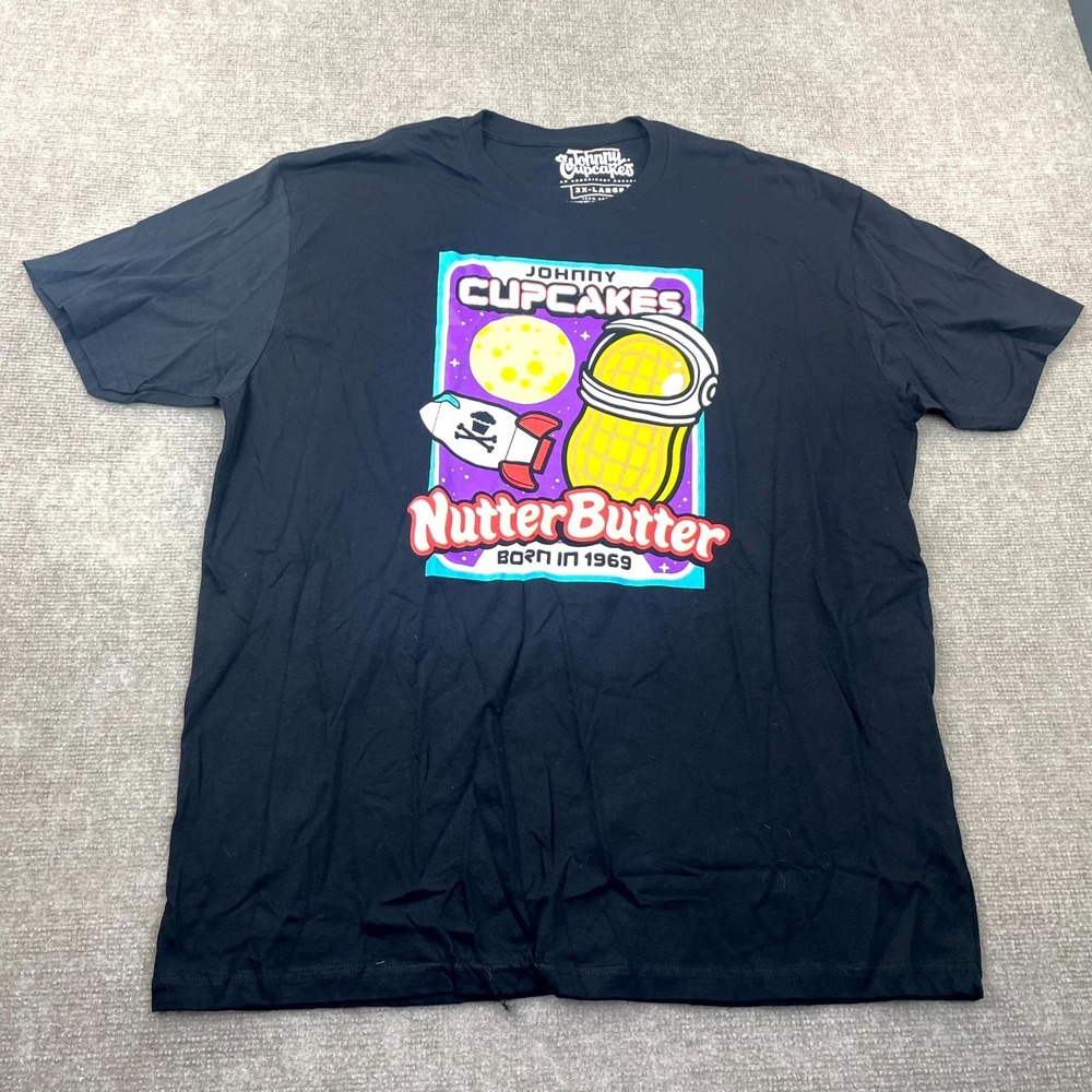 Johnny Cupcakes T Shirt Mens 2XL Black Nutter Butter 50th Graphic Print Cotton